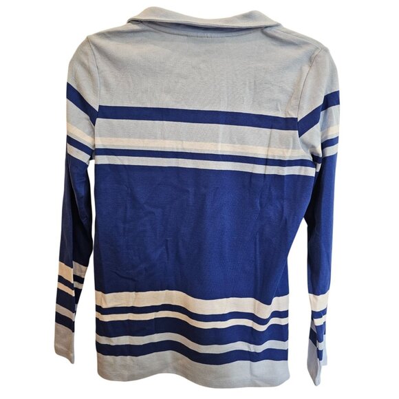 Karen Scott Sport Womens 1/4-Zip Pullover Top Blue Striped Size S NWOT - Picture 2 of 11